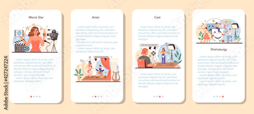 Actor and actress mobile application banner set. Theatrical performer