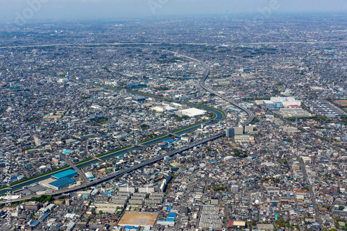 東京都足立区加賀上空から埼玉県草加市方向を空撮