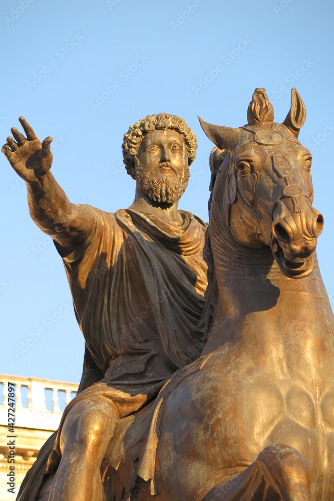 Roma, piazza del Campidoglio particolare della statua di Marco Aurelio