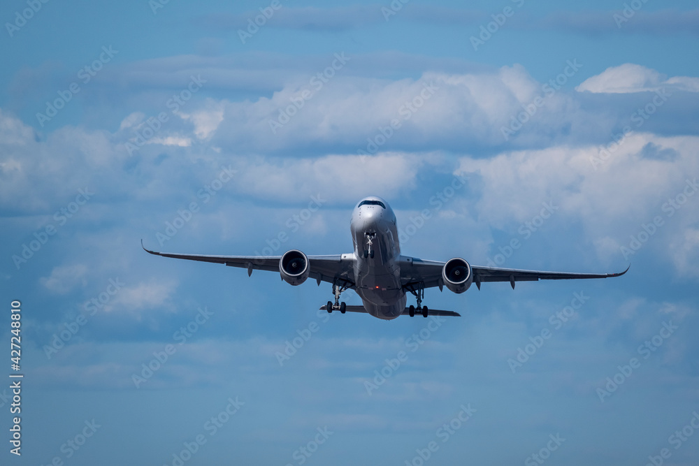 Large wide body airplane taking off from the runway on a sunny day. Large wide body airplane taking off from the runway on a sunny day.