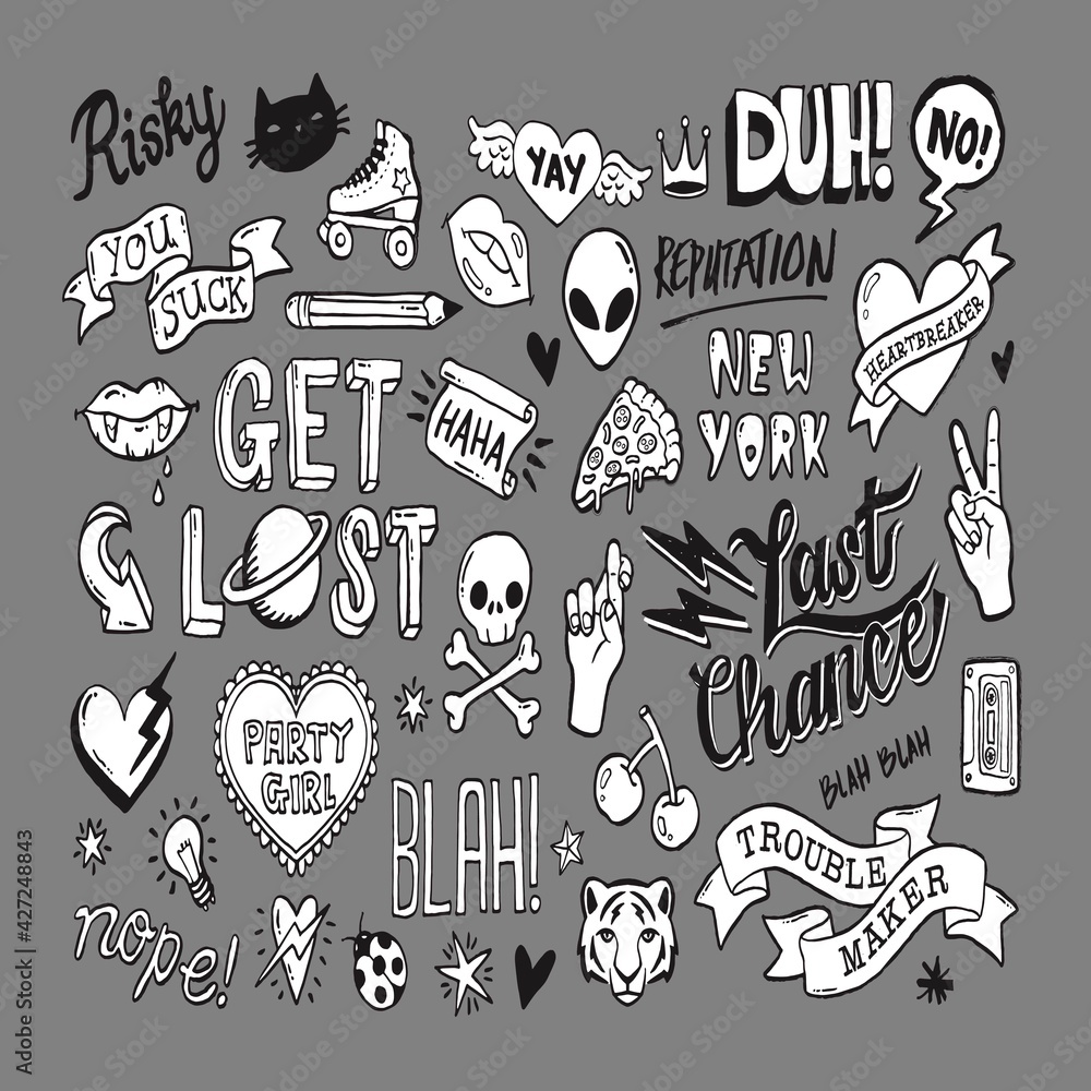 set of hand drawn icons set of hand drawn icons