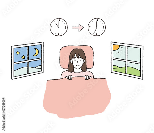 しっかり睡眠をとる女性のイラストレーション
