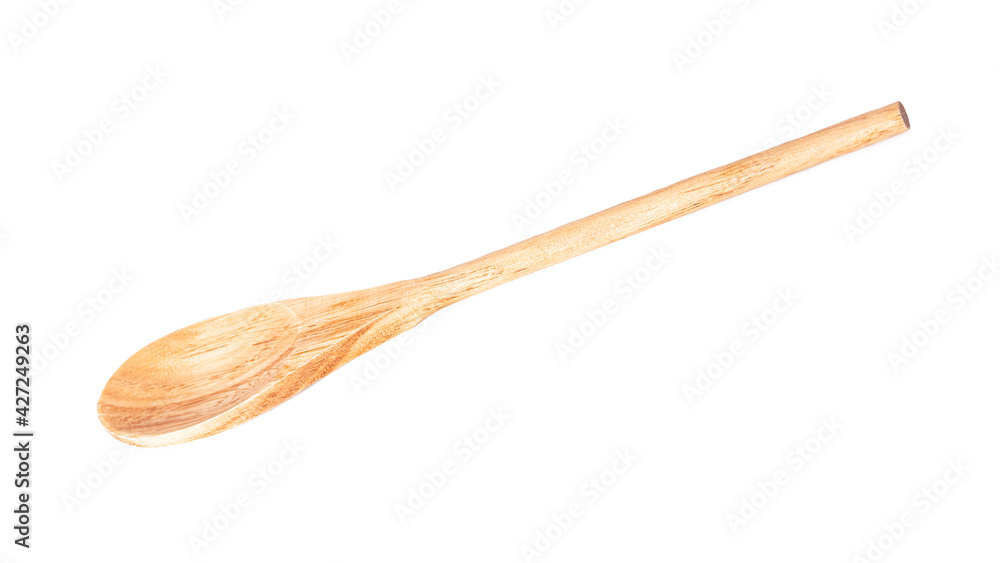 one spoon made of natural wood on a white insulated background one spoon made of natural wood on a white insulated background
