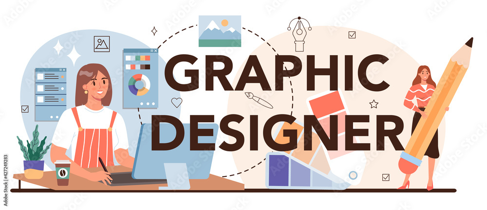 Graphic designer typographic header. Artist creating modern Graphic designer typographic header. Artist creating modern