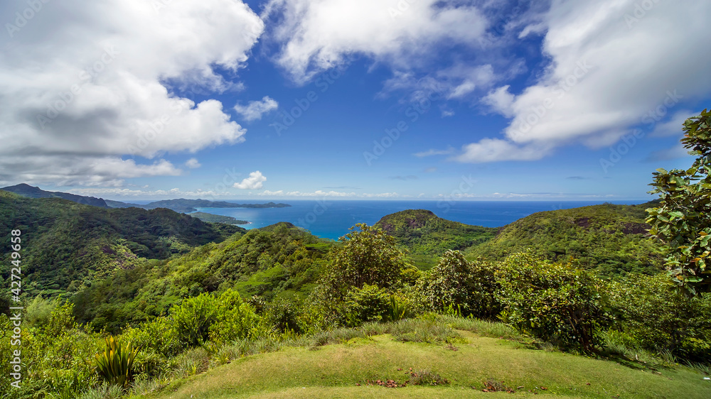 Panoramic view of the sea and the Islands of Batangas province. Mindoro island, Philippines.