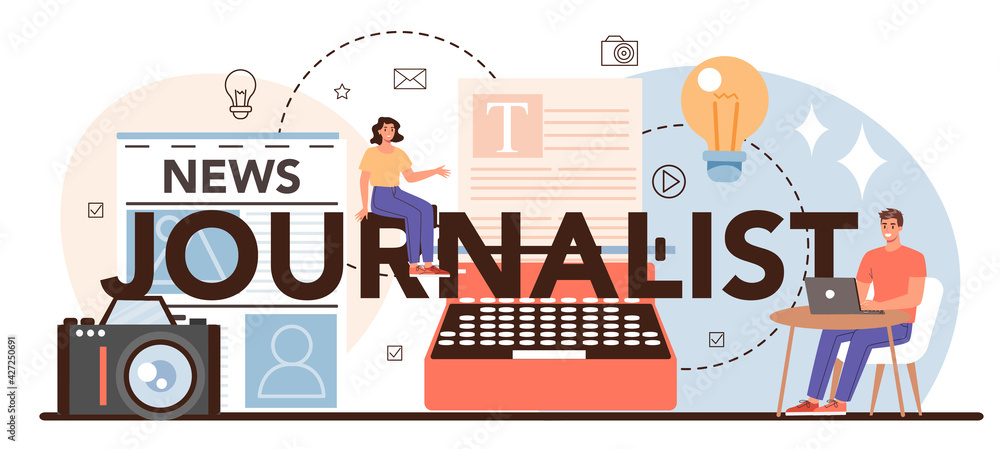 Naklejka premium Journalist typographic header. Newspaper, internet and radio journalism