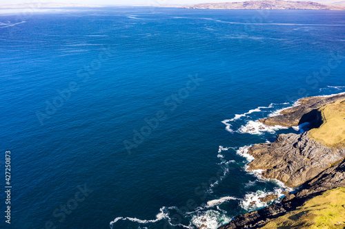 Aerial view of Dunmore Head by Portnoo in County Donegal, Ireland.