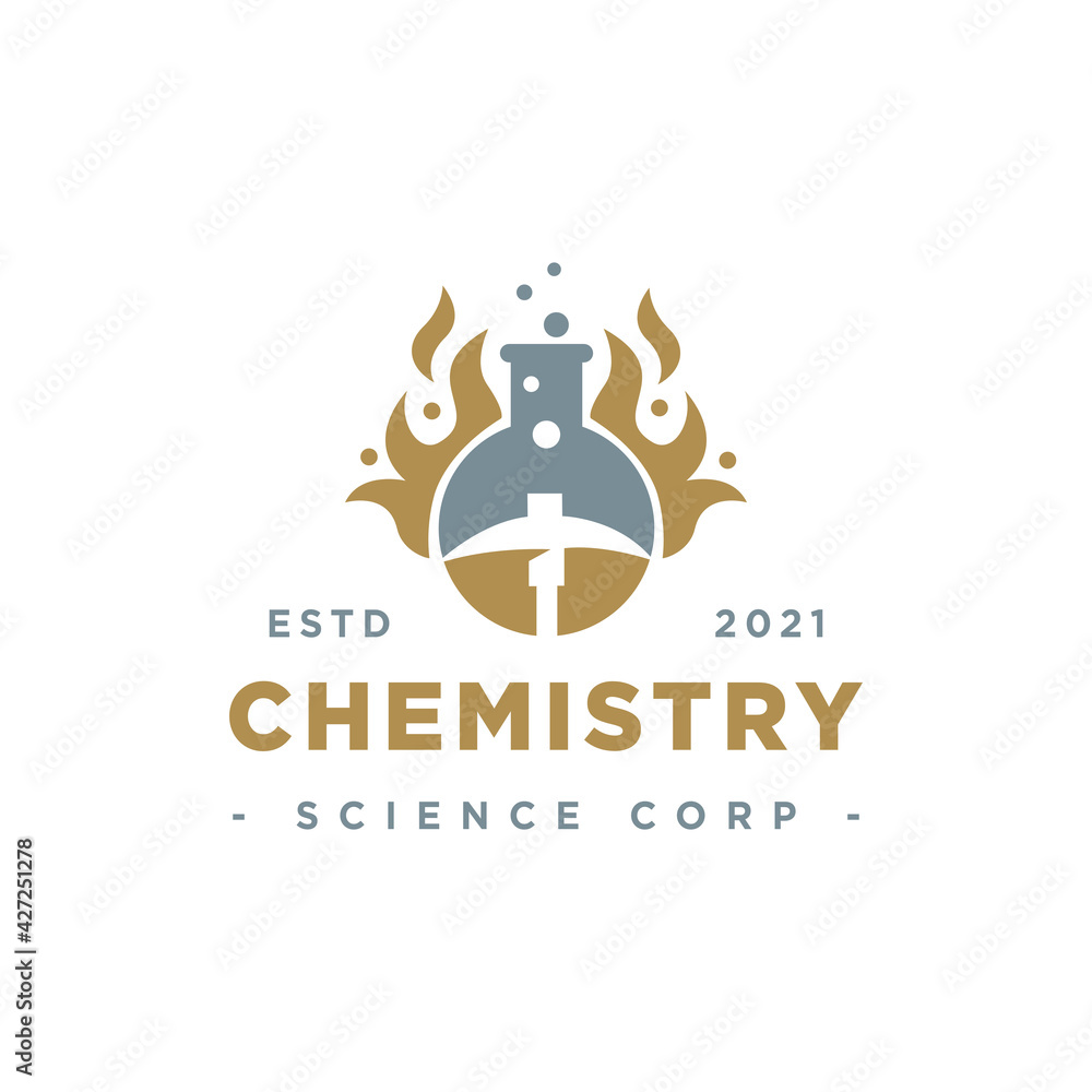 Chemistry Science Corporation Logo Design Inspiration - Isolated vector Illustration on white background - Creative logo, icon, symbol, sticker, emblem, badge