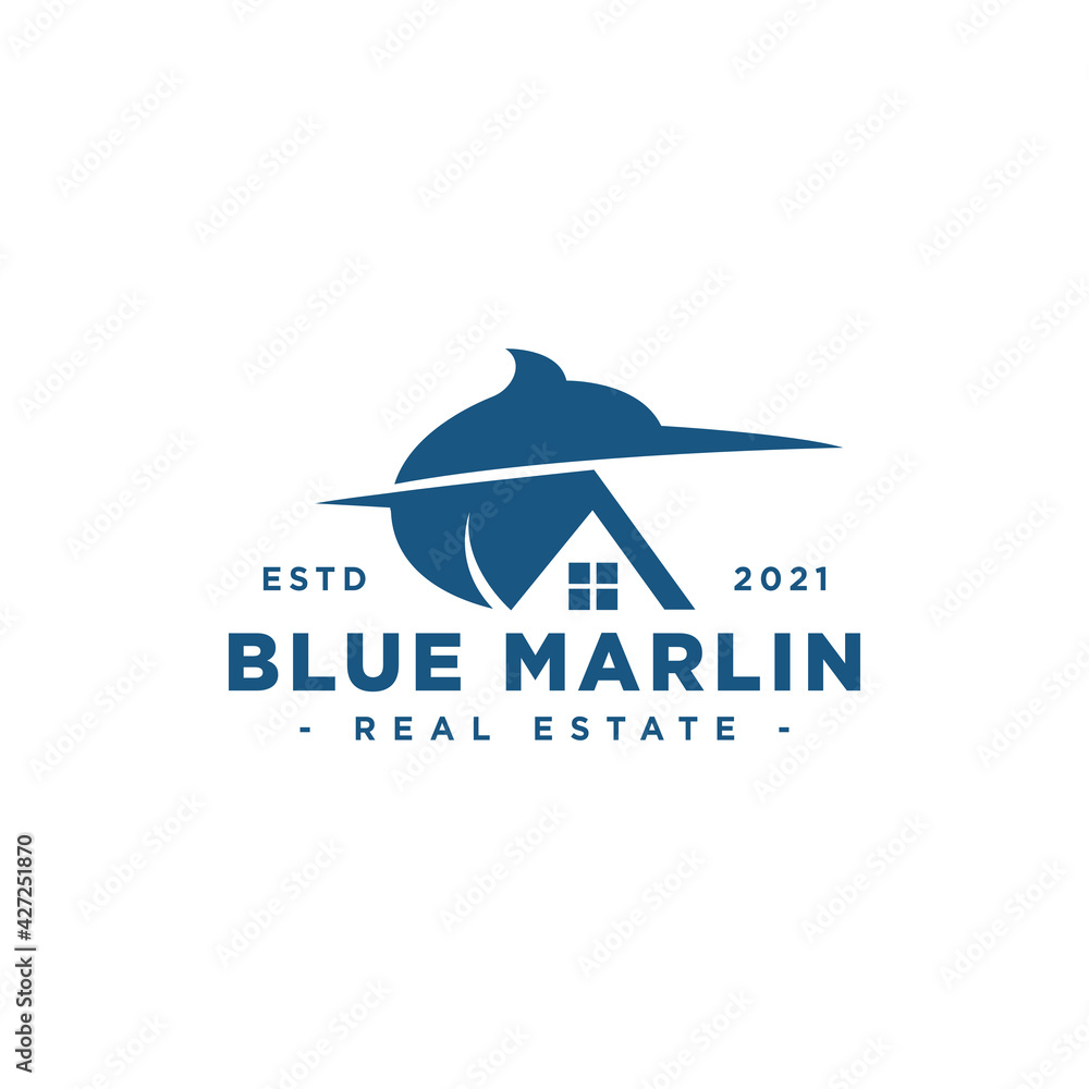 Blue Marlin Real Estate Logo Design Inspiration Isolated vector
