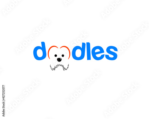 doodle dog wordmark as pet logo with letter o as pair of eyes