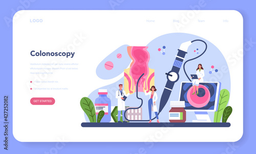 Proctologist web banner or landing page. Doctor examine intestine.