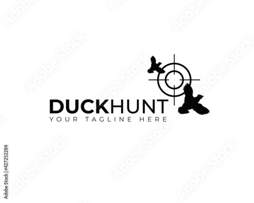 two flying  with aim target shoot for duck hunt logo