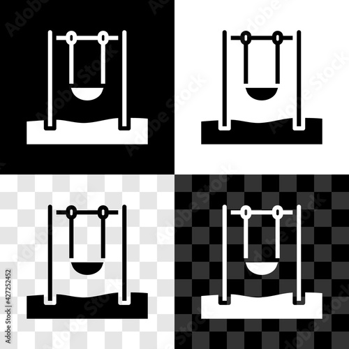 Set Swing for kids summer games on playground icon isolated on black and white, transparent background. Outdoor entertainment equipment. Vector