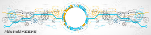 Abstract technology concept. Circuit board  high computer color background. Vector illustration with space for content  web - template  business tech presentation.