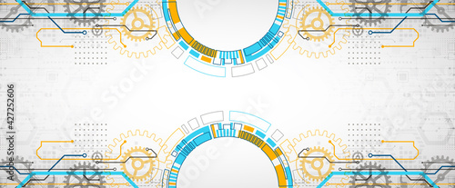 Abstract technology concept. Circuit board, high computer color background. Vector illustration with space for content, web - template, business tech presentation.
