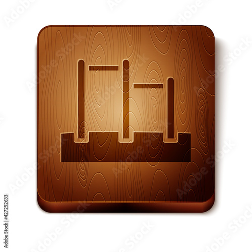 Brown Sport horizontal bar icon isolated on white background. Wooden square button. Vector