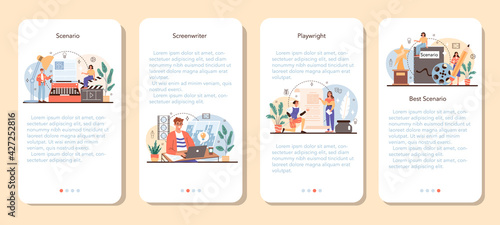 Screenwriter mobile application banner set. Playwright create a screenplay