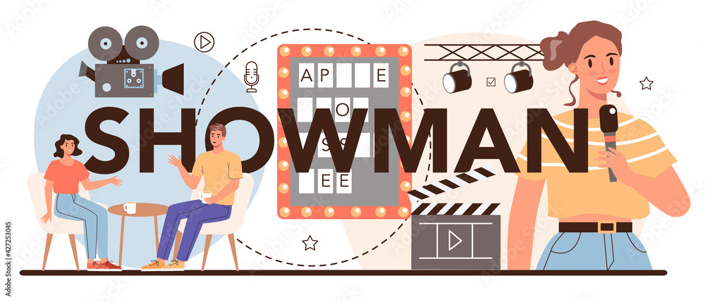 Obraz premium Showman typographic header. Television host in studio, TV presenter