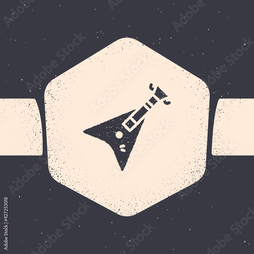 Grunge Electric bass guitar icon isolated on grey background. Monochrome vintage drawing. Vector