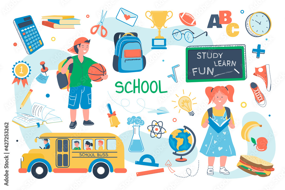School concept isolated elements set School concept isolated elements set