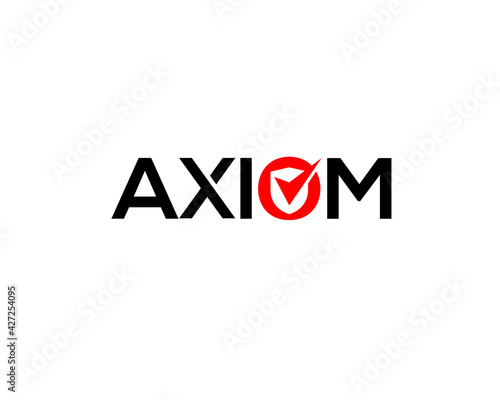 axiom wordmark logo template with checklist or globe eye as letter o photo
