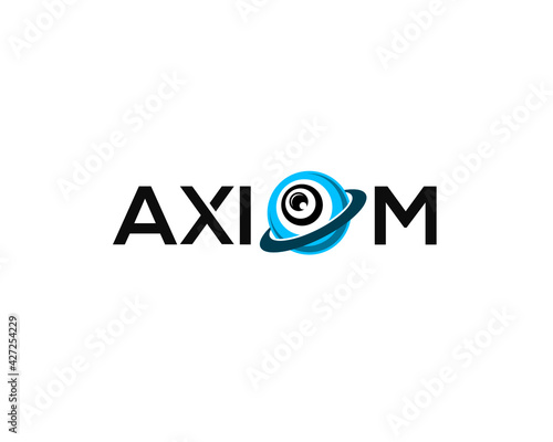 axiom wordmark logo template with checklist or globe eye as letter o