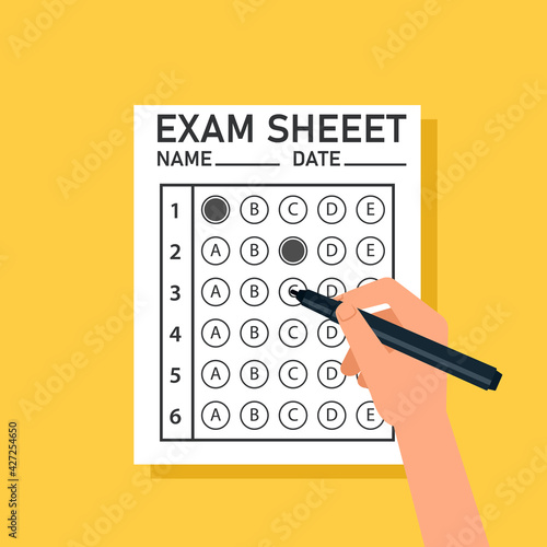 Filling EXAM sheet illustration. Clipart image