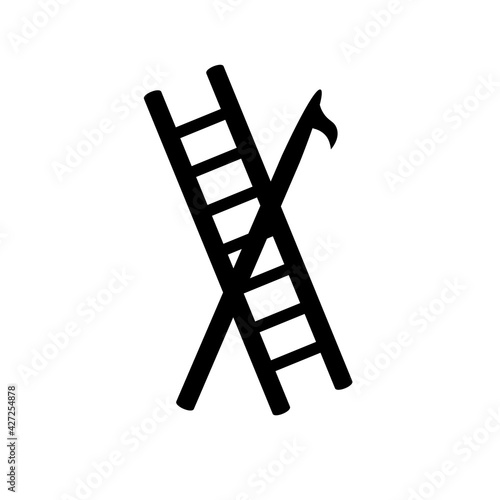 Firefighter hook and ladder silhouette icon. Clipart image isolated on white background