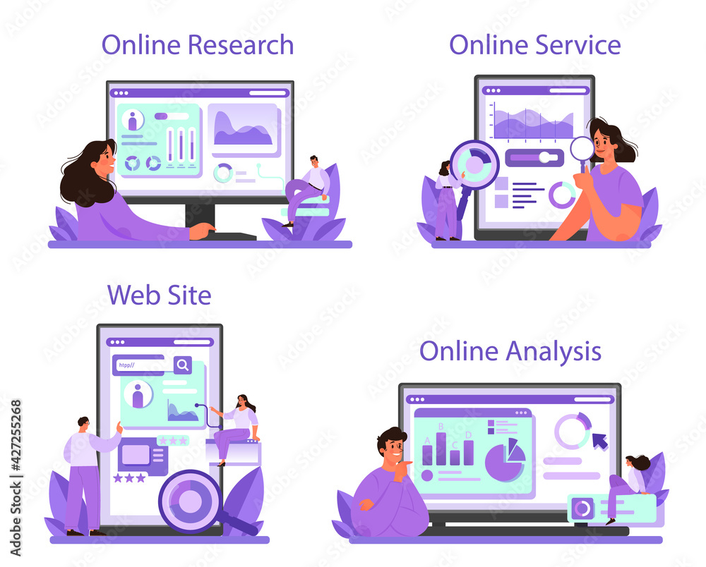 Competitor analysis online service or platform set. Market research Competitor analysis online service or platform set. Market research