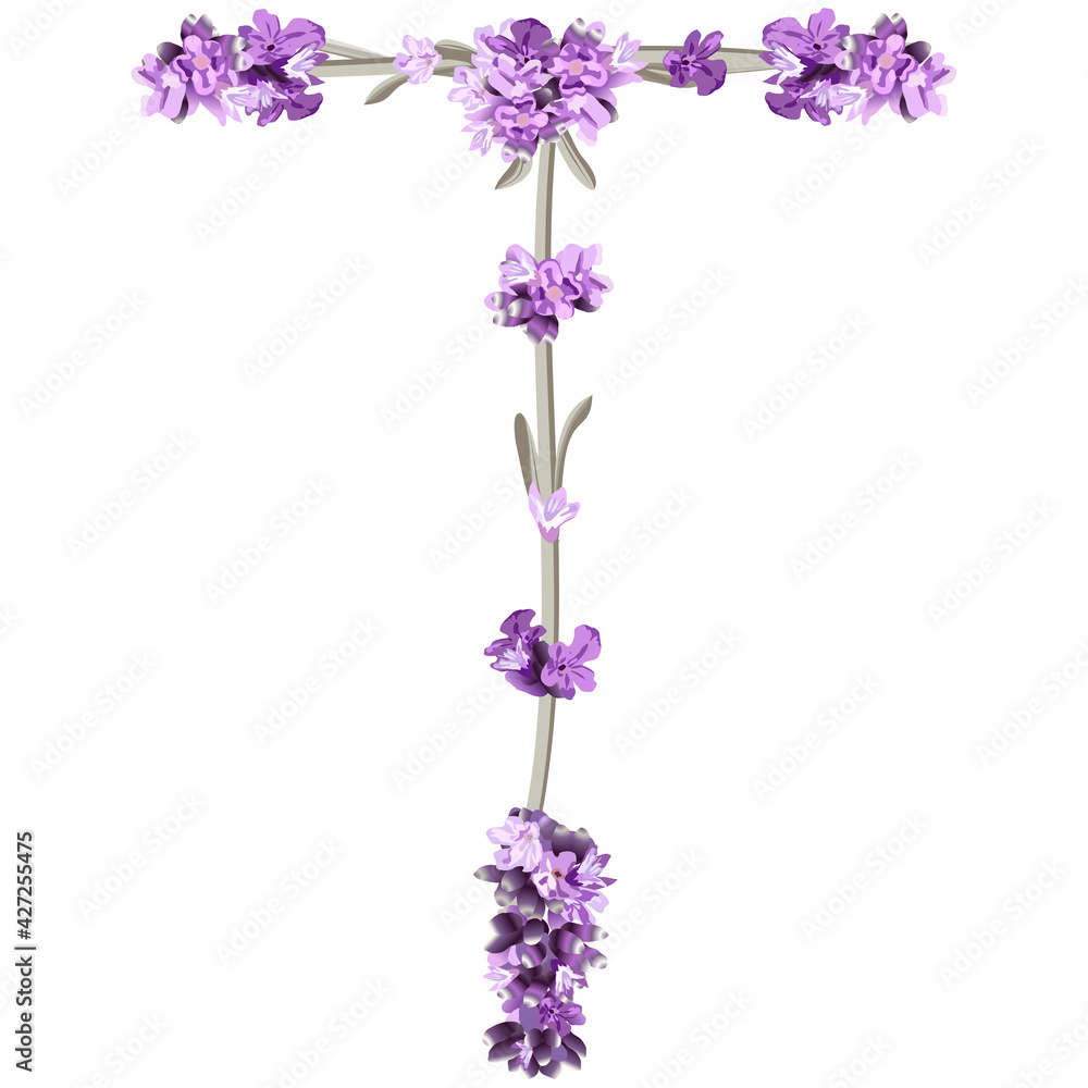 vector image of the capital letter T of the English alphabet in the form of lavender vector image of the capital letter T of the English alphabet in the form of lavender