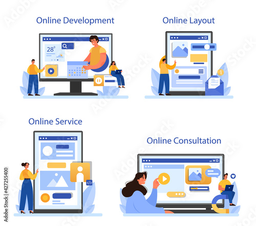 Content filling online service or platform set. Making responsive
