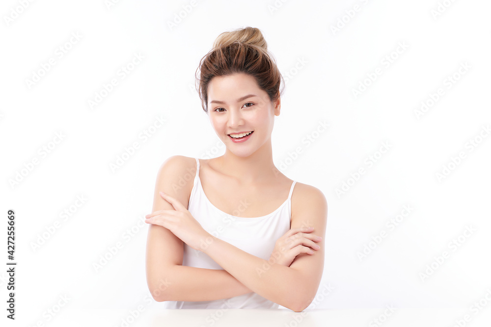 Beautiful young asian woman with clean fresh skin on white background, Face care, Facial treatment, Cosmetology, beauty and spa, Asian women portrait Beautiful young asian woman with clean fresh skin on white background, Face care, Facial treatment, Cosmetology, beauty and spa, Asian women portrait