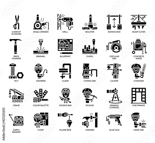 Set of construction tool thin line and pixel perfect icons for any web and app project.