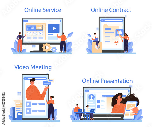Customer approval online service or platform set. Marketing program
