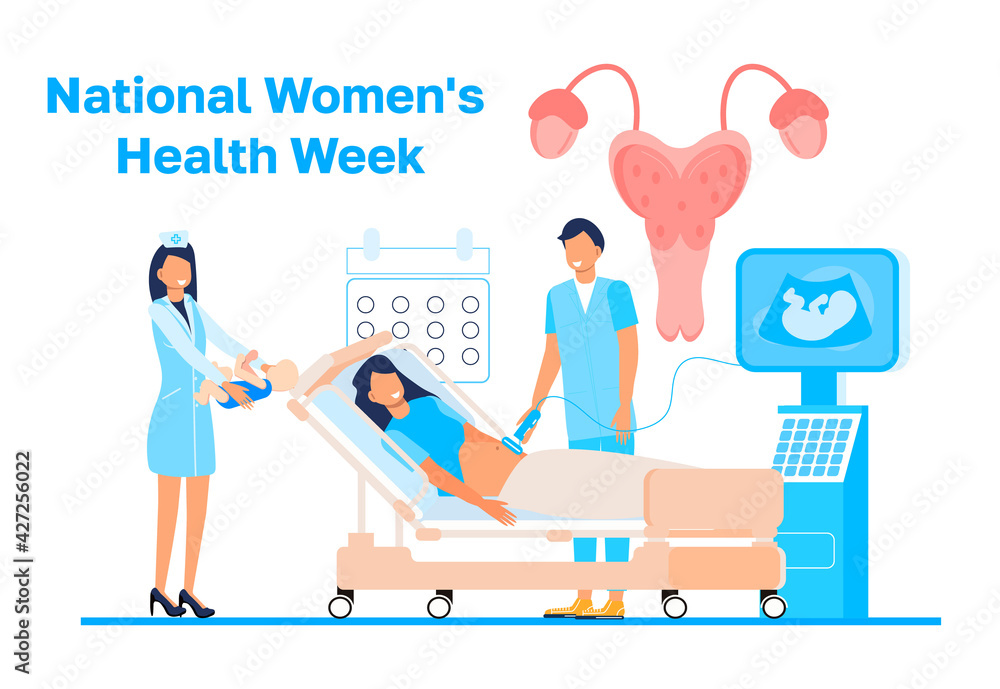 National Women's Health Week concept vector for web, app. Event on Mother's Day to encourage women health. Family planning, pregnancy, infertility treatment, endometriosis concept National Women's Health Week concept vector for web, app. Event on Mother's Day to encourage women health. Family planning, pregnancy, infertility treatment, endometriosis concept