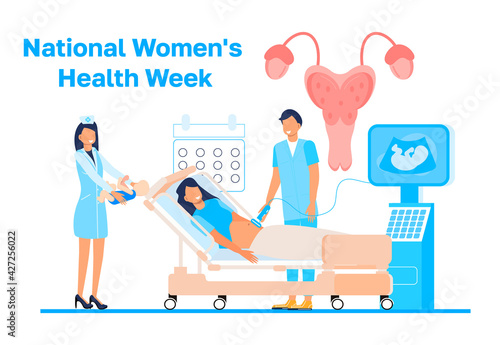 National Women's Health Week concept vector for web, app. Event on Mother's Day to encourage women health. Family planning, pregnancy, infertility treatment, endometriosis concept