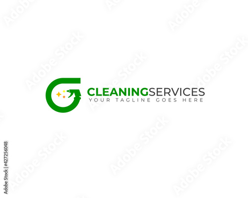 initial letter C G as broom brush trail performing natural ecology cleaning service  