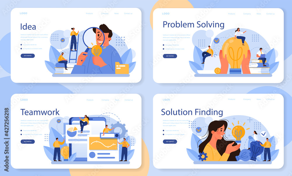 Idea web banner or landing page set. Creative innovation or business solution Idea web banner or landing page set. Creative innovation or business solution