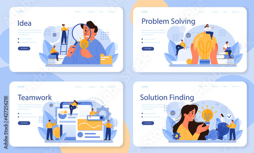 Idea web banner or landing page set. Creative innovation or business solution
