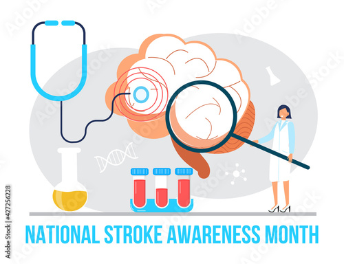 National Stroke awareness month concept vector. Medical event is observed in May. Neurology healthcare, dementia, Alzheimer metaphor. Anatomical science of brain and senses
