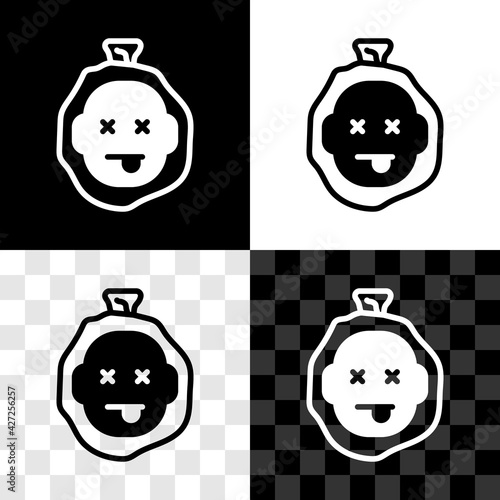 Set Murder icon isolated on black and white, transparent background. Body, bleeding, corpse, bleeding icon. Dead head. Concept of crime scene. Vector