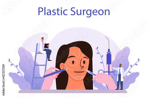 Plastic surgeon concept set. Idea of body and face correction. Rhinoplasty