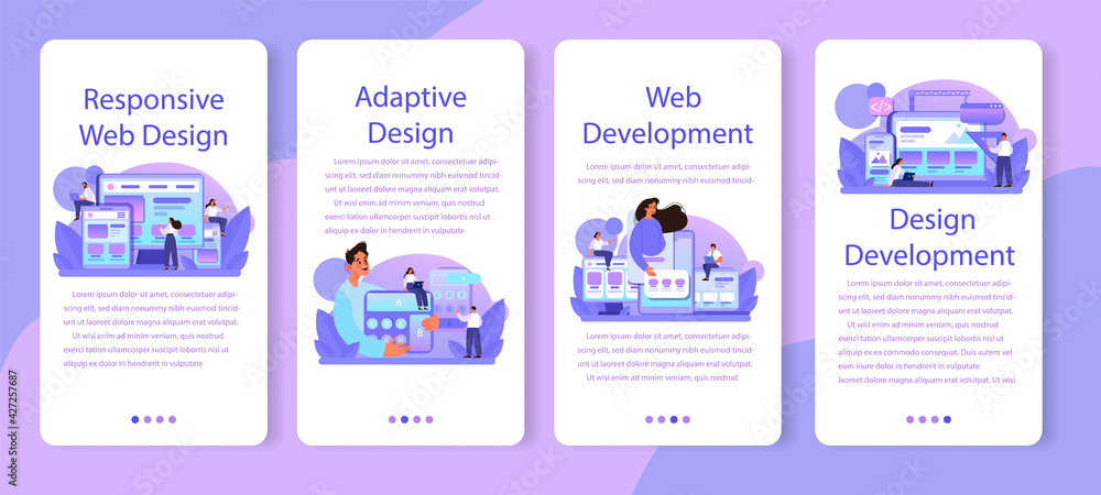 Responsive web design mobile application banner set. Adaptive content