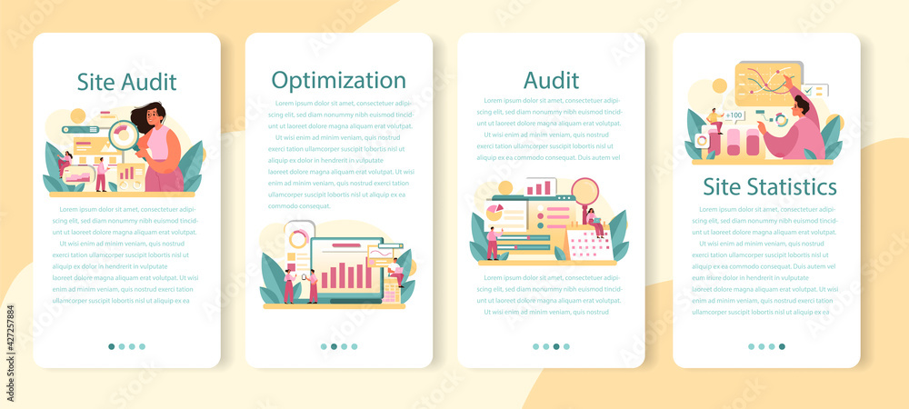 Website audit mobile application banner set. Web page analysis of website' Website audit mobile application banner set. Web page analysis of website'