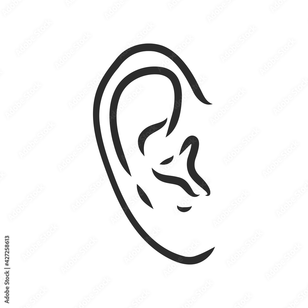 Obraz premium Drawing human ear ear vector sketch on a white background