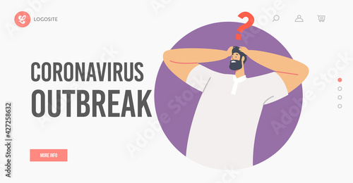 Coronavirus Outbreak Landing Page Template. Quarantine Epidemic, Covid19 Self Isolation Concept. Stay Home at Lockdown