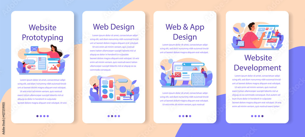 Website prototyping mobile application banner set. Web page modeling Website prototyping mobile application banner set. Web page modeling