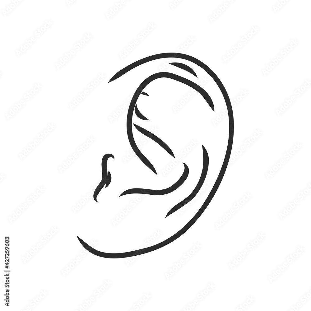 Drawing human ear ear vector sketch on a white background Drawing human ear ear vector sketch on a white background