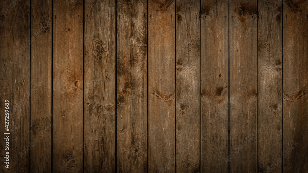 Fototapeta premium Old brown rustic dark grunge wooden timber texture - wood background banner.