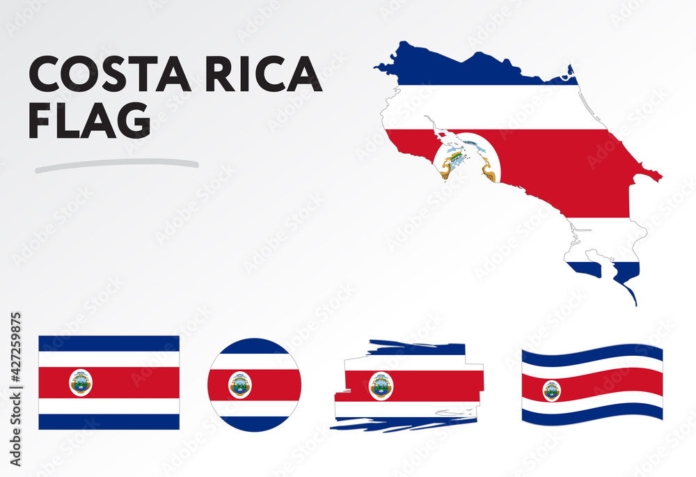 Various Designs Of The Costa Rica Flag And Map World Flags Vector Set 